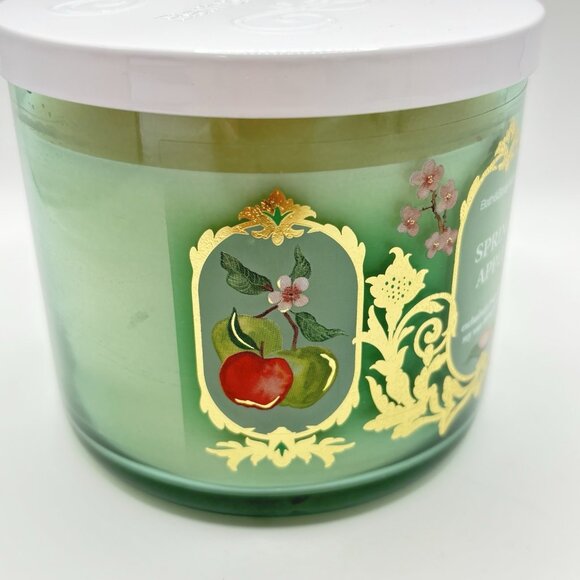 Bath And Body Works Spring Apple 3 Wick Jar Candle 14.5 oz Green Vanilla Pear - Picture 6 of 14
